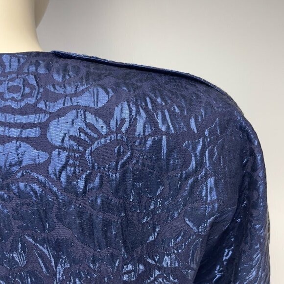 ETRO 2480$ NWT Wrap-effect Metallic Cloqué Floral Ruched Dress Royal blue IT 40 - Picture 13 of 16